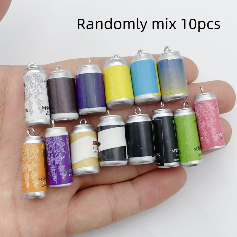 Resin Art Jewellery Kit - 10 ชิ้น จี้เรซินรูปกระป๋องเครื่องดื่มจำลองขนาดเล็ก หลากสีสัน สำหรับทำจี้ขวดเครื่องดื่มจำลอง DIY