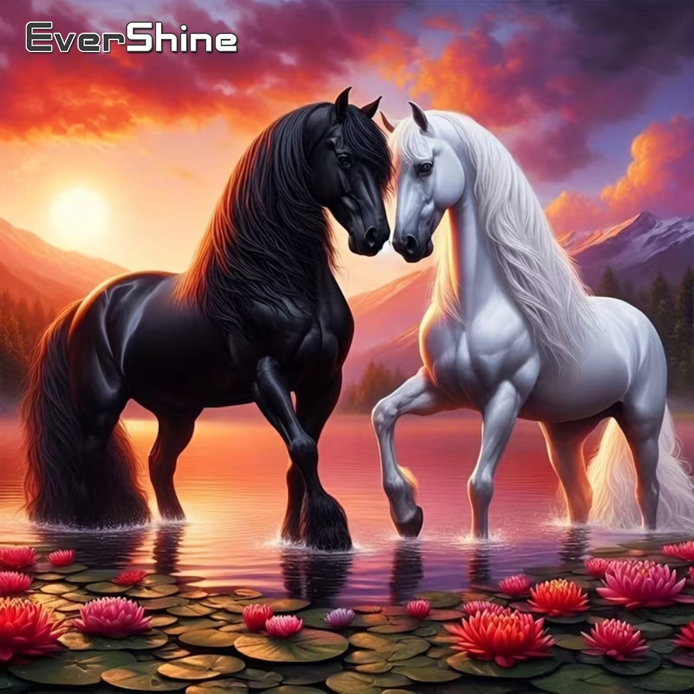 Resin Art For Beginner - ภาพปักครอสสติชเพชรลายม้าและดอกบัวจาก Evershine สำหรับผู้ใหญ่และผู้เริ่มต้น งานปักตกแต่งบ้าน