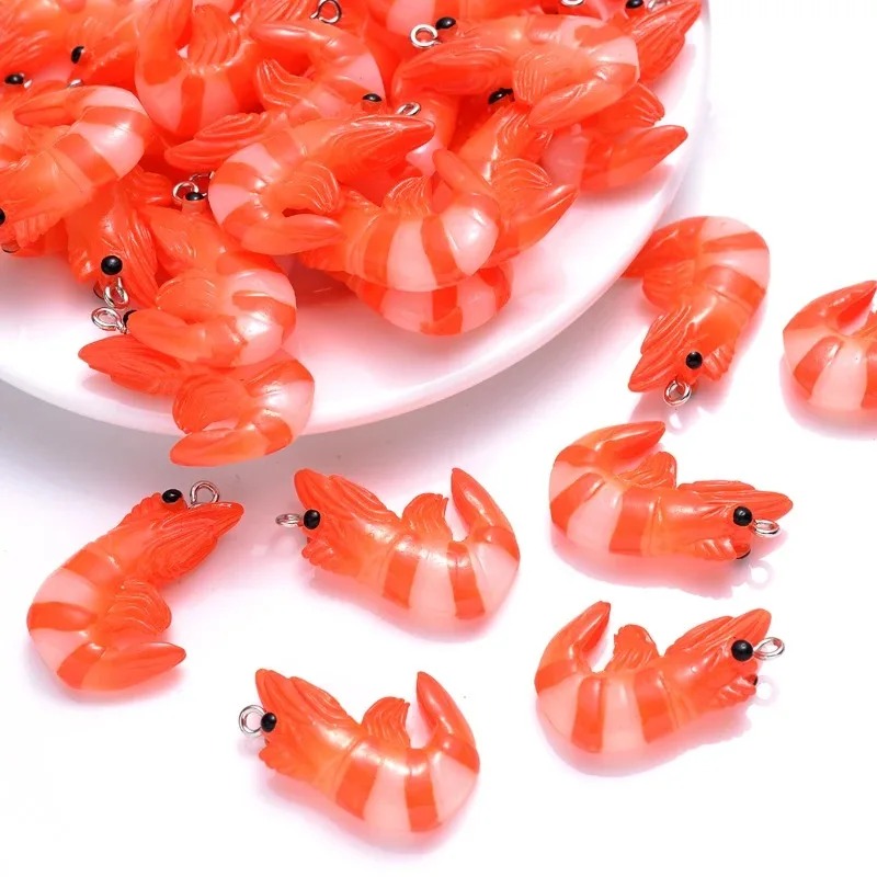 Resin Art Acrylic - จี้อะคริลิคเรซิ่นรูปอาหารทะเลการ์ตูน 10 ชิ้น จี้รูปกุ้งก้ามกราม 3 มิติ