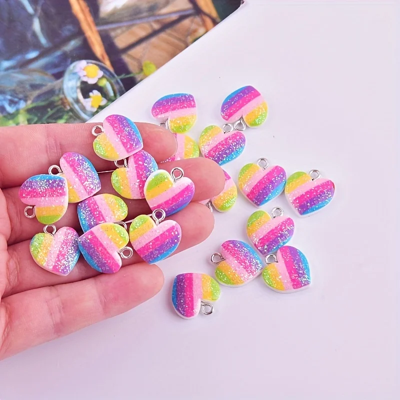 Resin Art Jewellery Kit - ชาร์มเรซิ่นรูปหัวใจหลากสี 10 ชิ้น จี้รูปหัวใจน่ารักหลากสี สำหรับทำเครื่องประดับ DIY