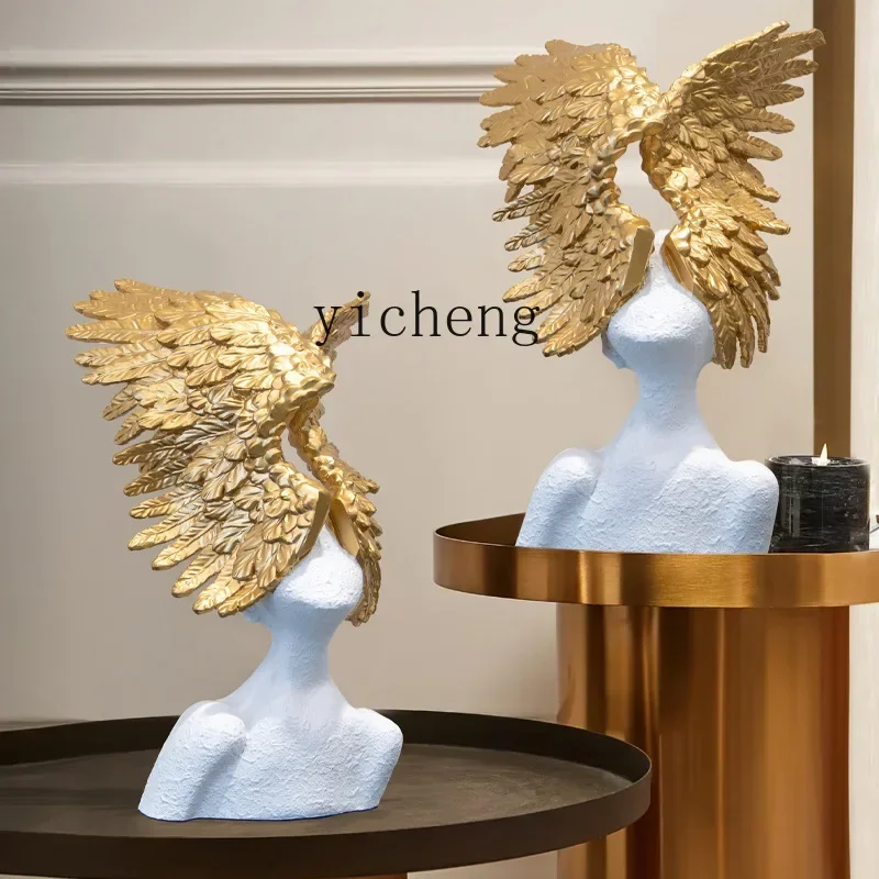 Resin Art Resin - ของตกแต่งรูปปีกนางฟ้าสไตล์โมเดิร์นเรียบหรู สำหรับห้องนั่งเล่น ทางเข้าบ้าน ของตกแต่งบ้าน ของตกแต่งสวนขนาดเล็ก