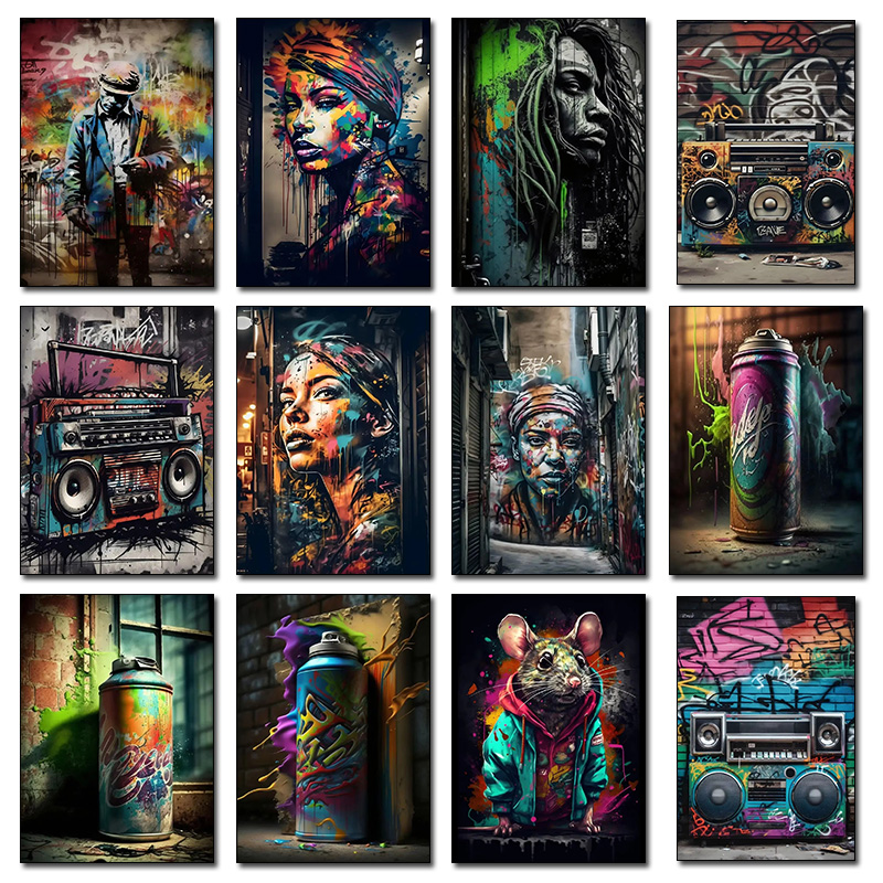 Resin Art On Wall - ภาพวาดกราฟฟิตี้บนถนน โปสเตอร์และภาพพิมพ์บนผืนผ้าใบ ภาพศิลปะติดผนังสำหรับตกแต่งห้องนั่งเล่นและบ้าน