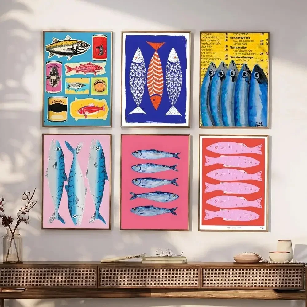 Resin Art Ocean - ปลาซาร์ดีนหลากสี ปลาโลบสเตอร์ สัตว์ทะเล ภาพวาดเพชร โปสเตอร์และภาพพิมพ์ ศิลปะติดผนัง