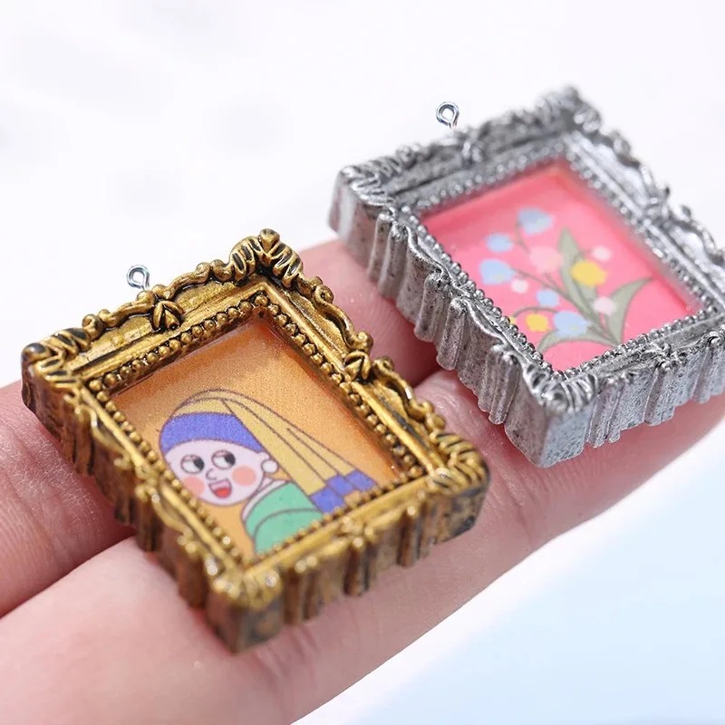 Resin Art Pendant - จี้รูปกรอบรูปเรซิ่นวินเทจแบบแบน 10 ชิ้น อุปกรณ์ DIY สำหรับทำต่างหู