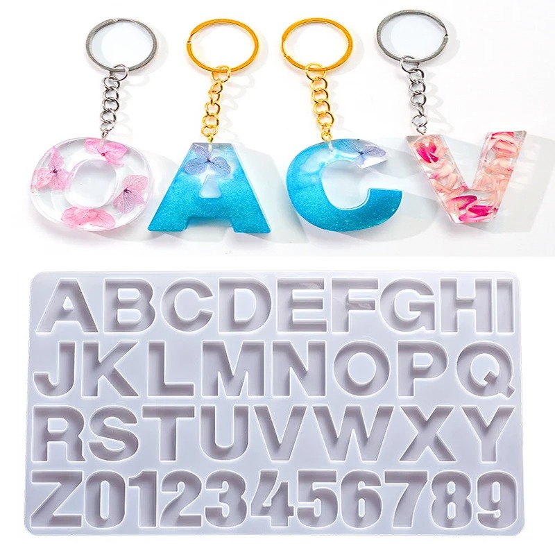 Resin Art Kit With Molds - ตัวอักษรอีพ็อกซี่เรซินแม่พิมพ์ซิลิโคน DIY จํานวนจี้เรซินแม่พิมพ์พวงกุญแจต่างหูอีพ็อกซี่เรซิ่นเครื่องประดับหัตถกรรมแม่พิมพ์หล่อ