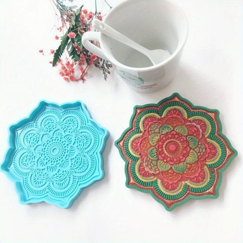 Resin Art Kit With Molds - Mandala Coaster แม่พิมพ์ซิลิโคนถาดกลมถ้วยอีพ็อกซี่เรซินแม่พิมพ์หล่อสําหรับ DIY เรซิ่นหัตถกรรมตกแต่งบ้านทําเครื่องมือ