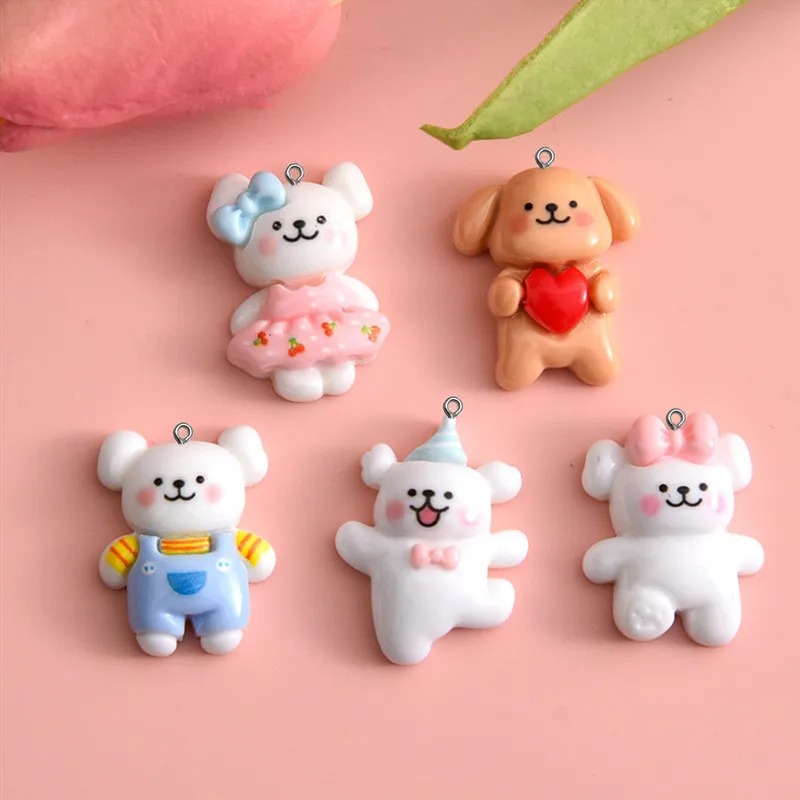 Resin Art Kits For Adults - จี้เรซิ่นรูปสุนัขการ์ตูน 10 ชิ้น สำหรับทำพวงกุญแจ จี้ห้อย สร้อยข้อมือ