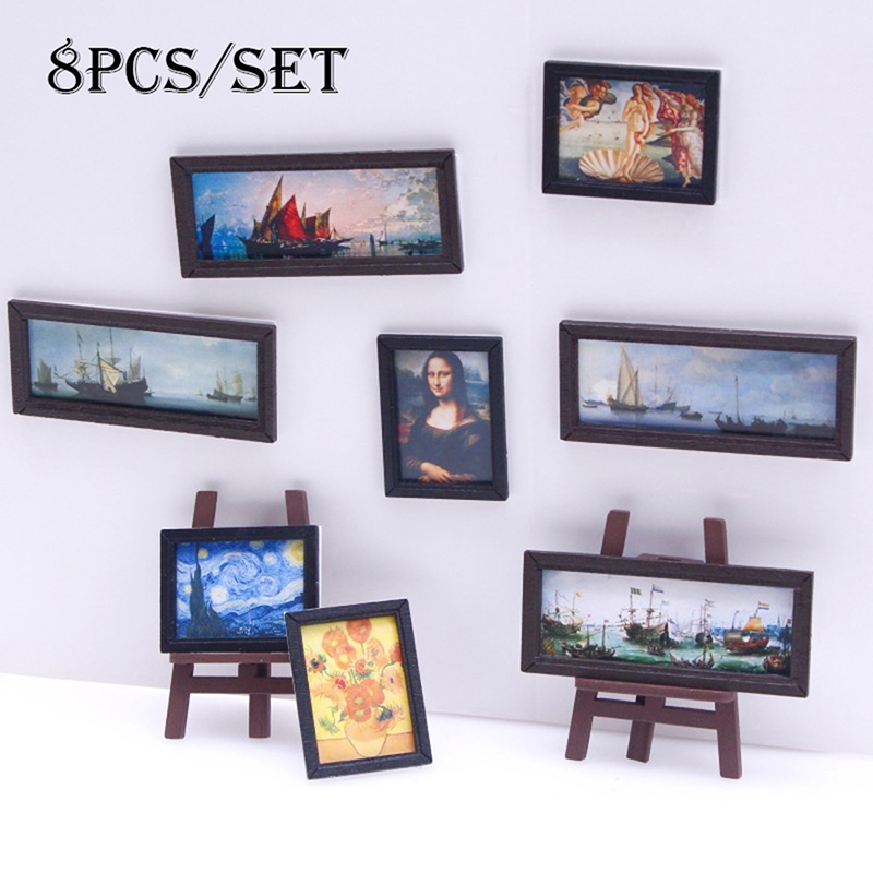 Resin Art On Wall - 8 ชิ้น/เซ็ต 1:12 Dollhouse Miniature Vintage