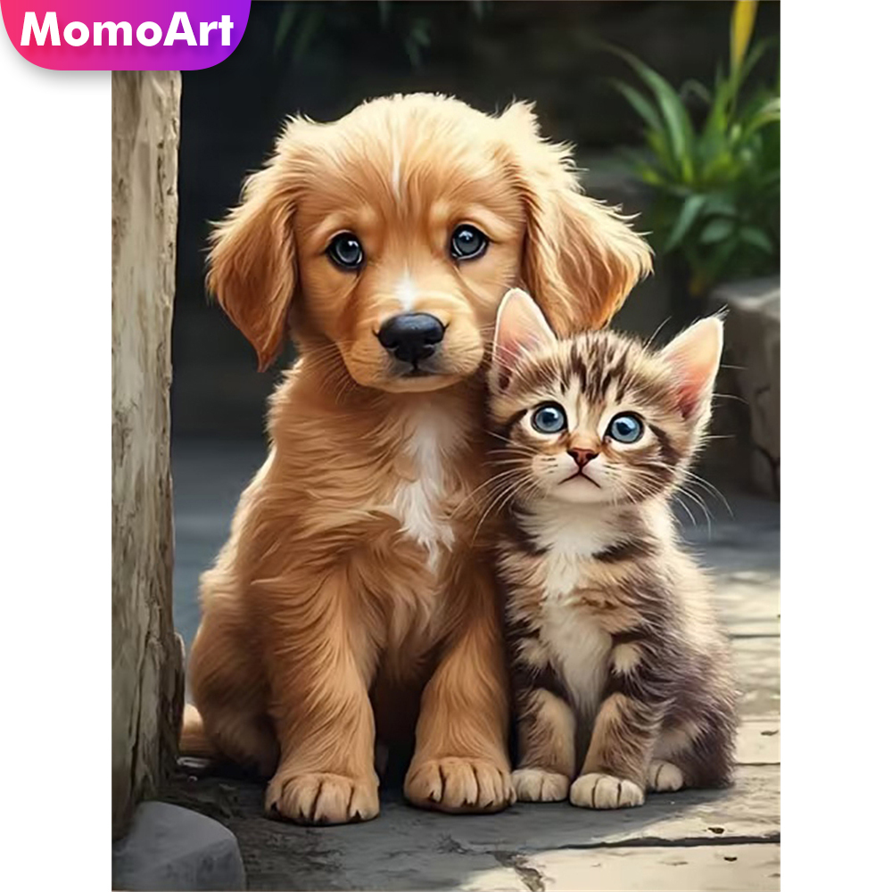 Resin Art For Beginner - ภาพปักเพชรลายสัตว์ Momoart ลายสุนัขและแมว สำหรับผู้ใหญ่และผู้เริ่มต้น งานฝีมือเพชรโมเสค DIY