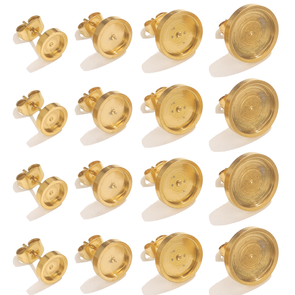 Resin Art Kits For Adults - 10pcs สแตนเลสสตีลต่างหูสตั๊ดกลับฐาน Cabochon BEZEL การตั้งค่า DIY